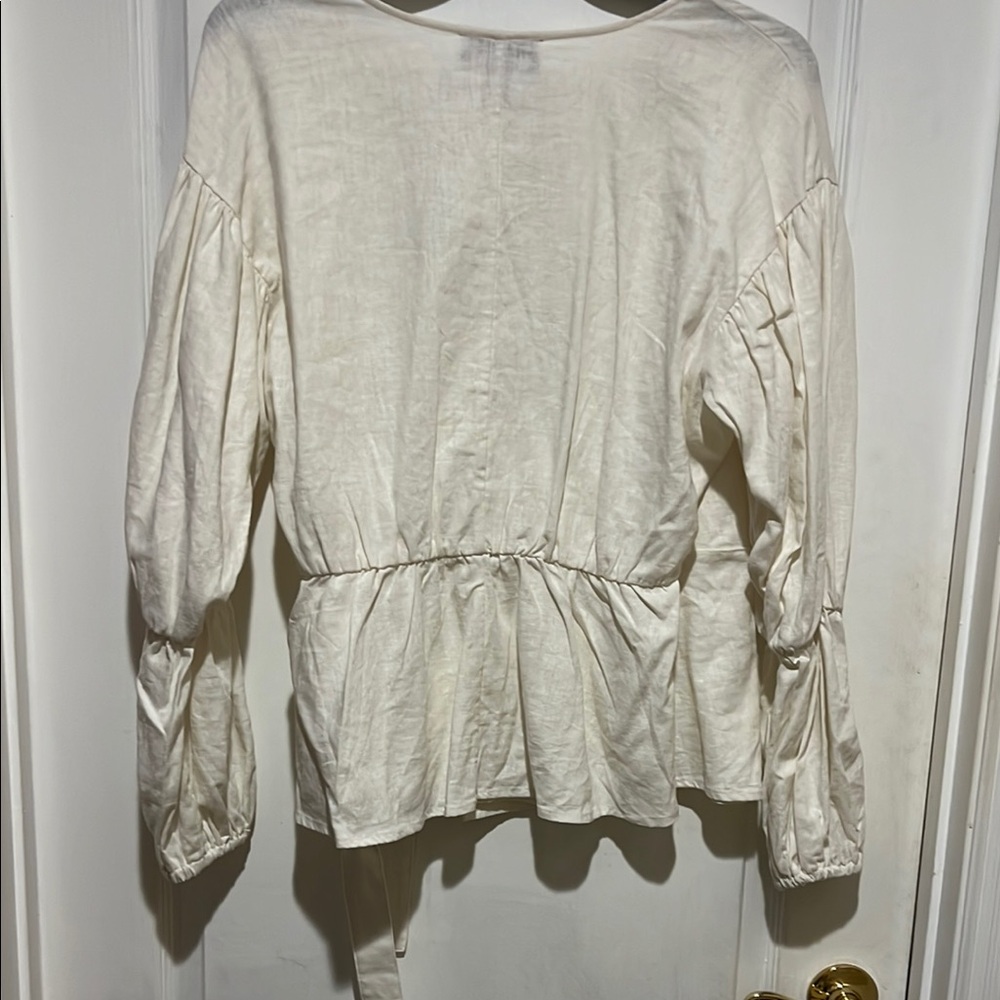 Eloquii Cream Wrap Blouse with Tie Front - Picture 6 of 6